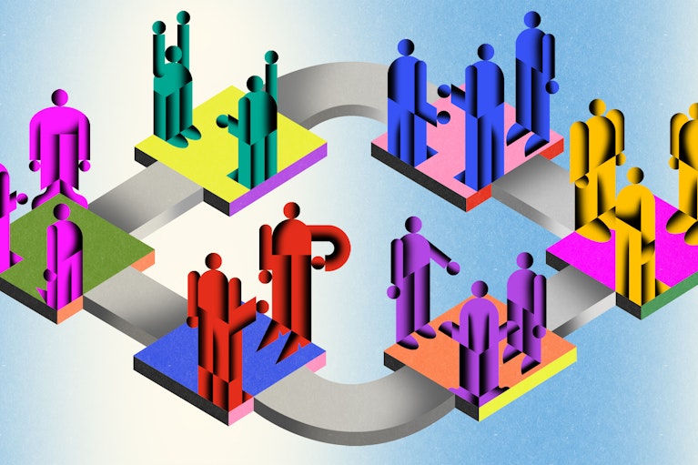 Illustration by ZEBU for Noema Magazine's piece "How Disinformation Deforms Democracy" by Nathan Gardels.